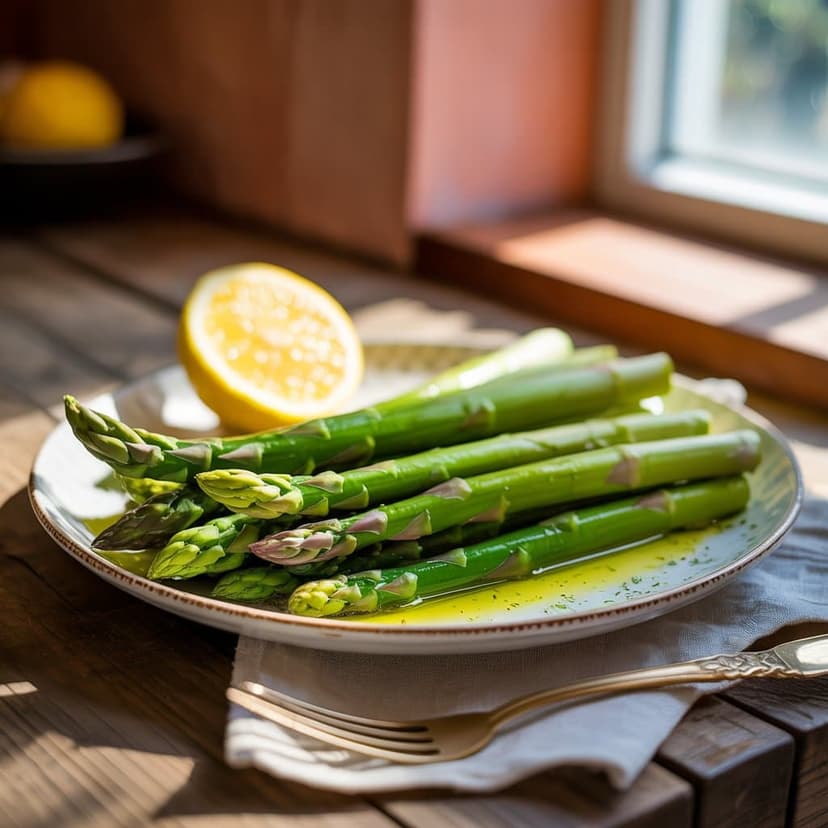 Відварена спаржа на тарілці