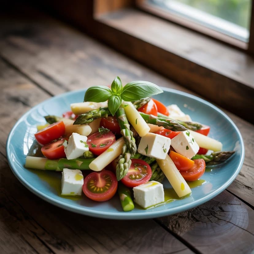 Салат зі спаржею, помідорами та сиром фета